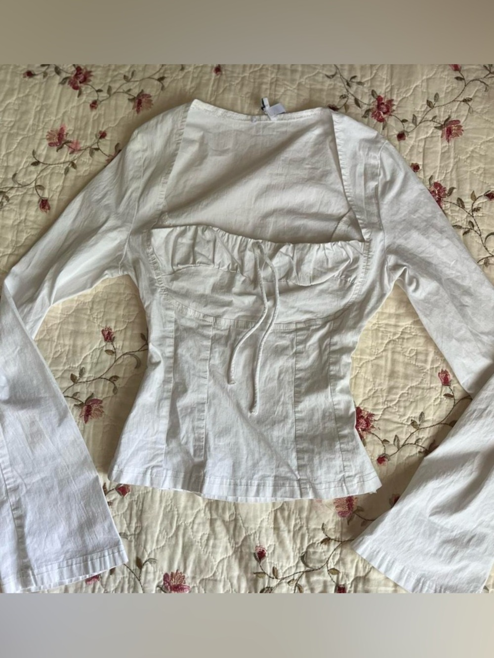 Princess Polly White Cottage Core Long Sleeve Corset-Style Top